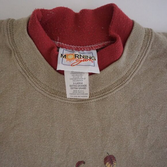 Vintage Morning Sun Tan Fall Graphic Sweatshirt Cabincore Sunflower Garden XL - Picture 3 of 11